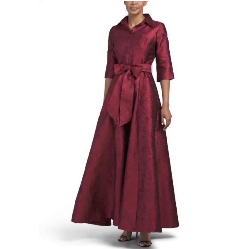 RENE BY RENE RUIZ Three-quarter Sleeve Jacquard Shirt Gown Size 12 Mulberry Wine